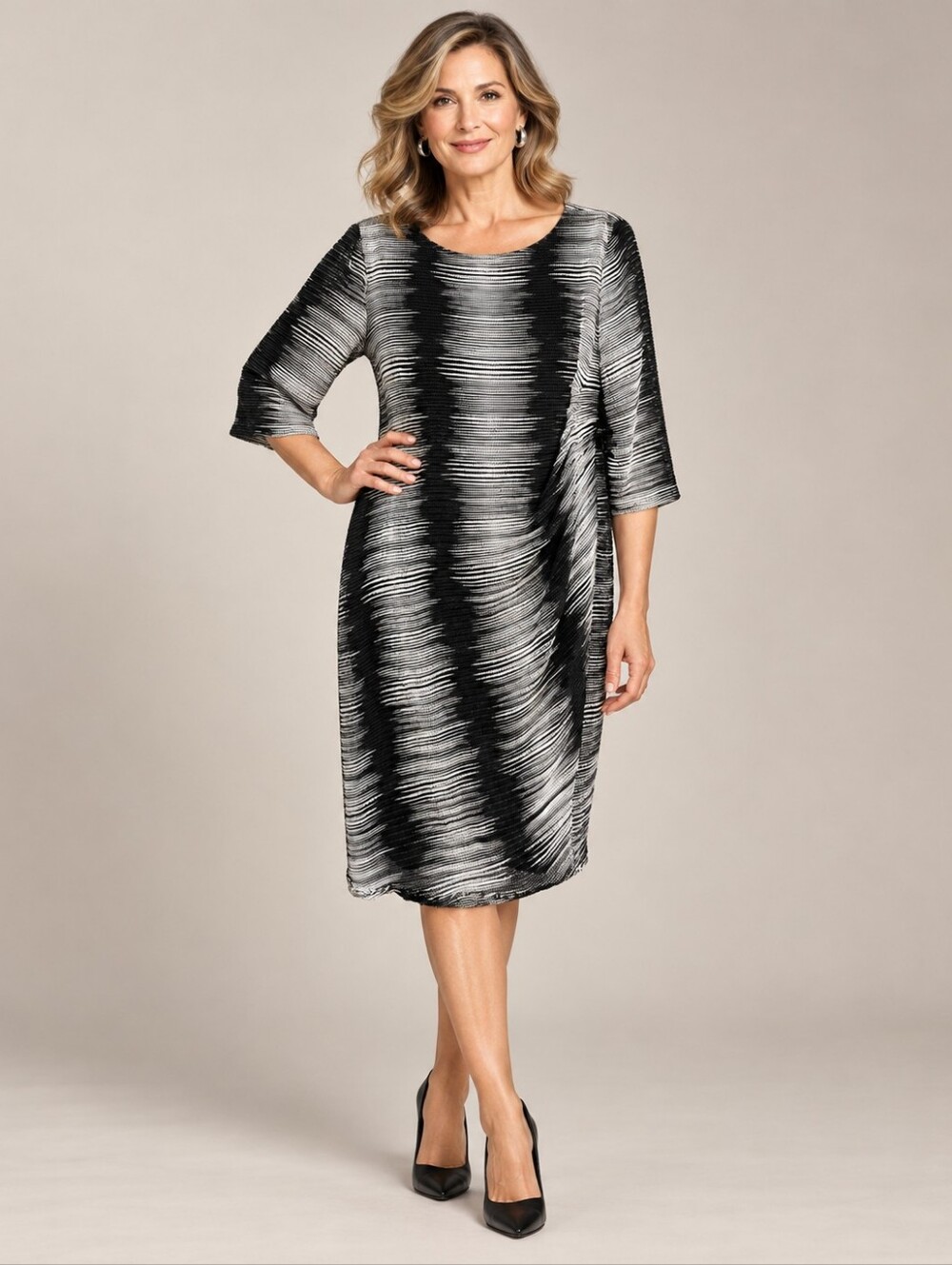 Frank Lyman Plus Textured Abstract Dress Size 18 Black White Midi EUC